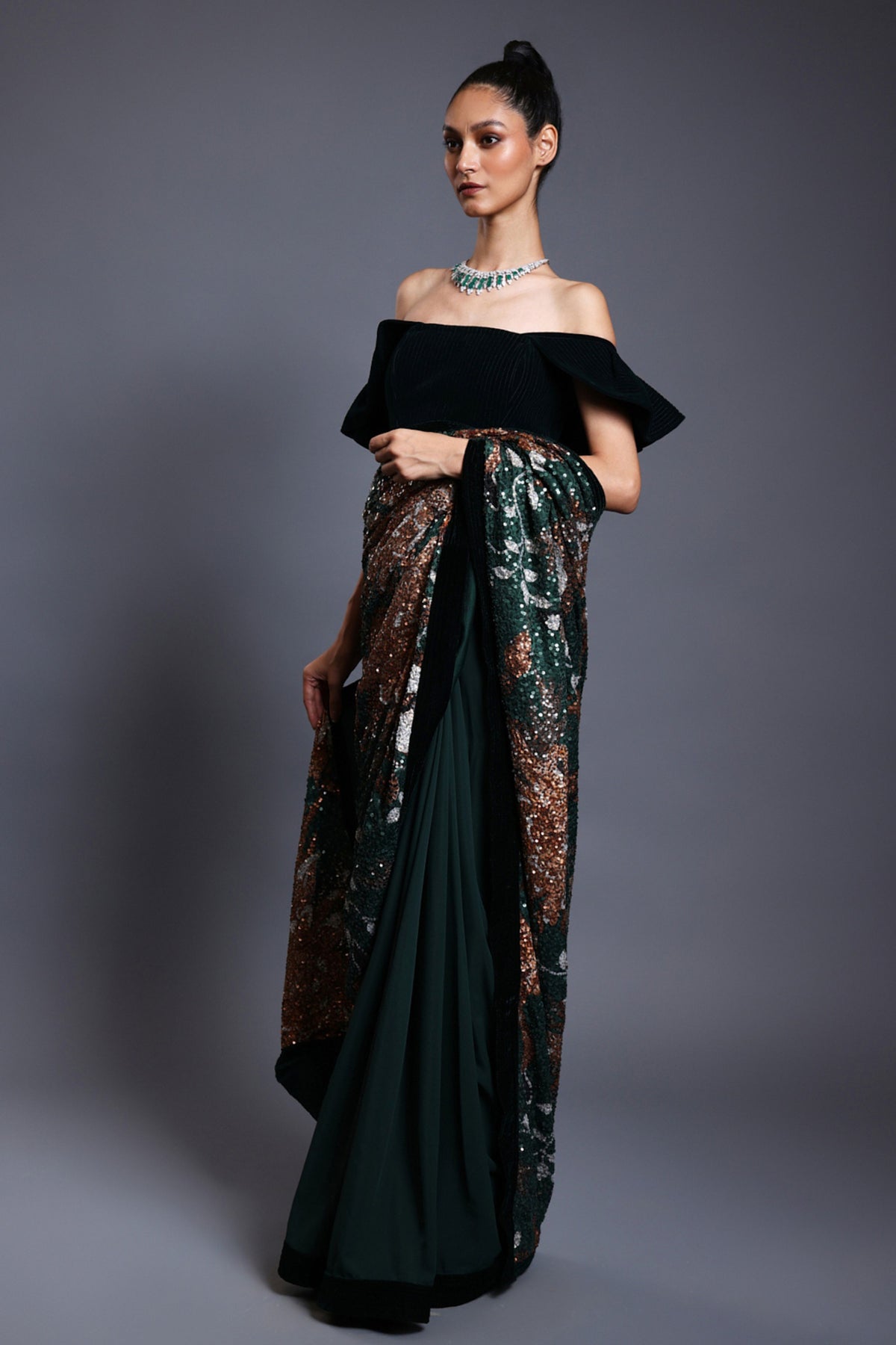 Emerald Embroidered Saree Set