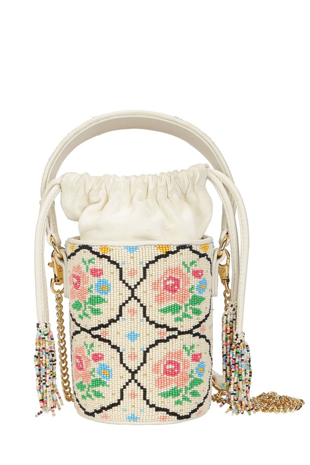 Poppy beaded bucket bag