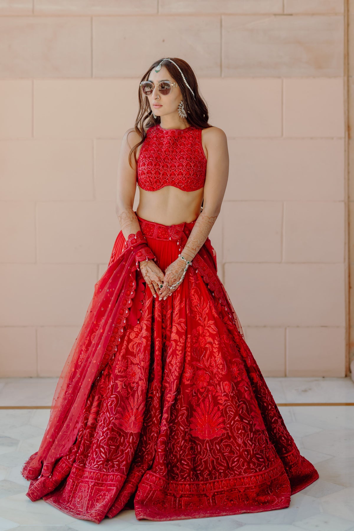 Ombre Red Pure Georgette Lehenga