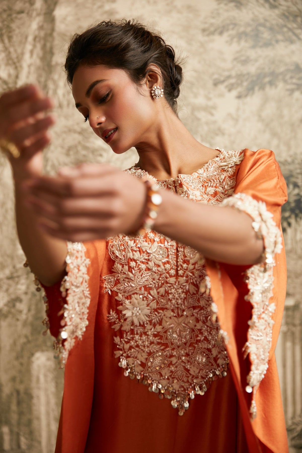 Rust Orange Silk Kaftan Set