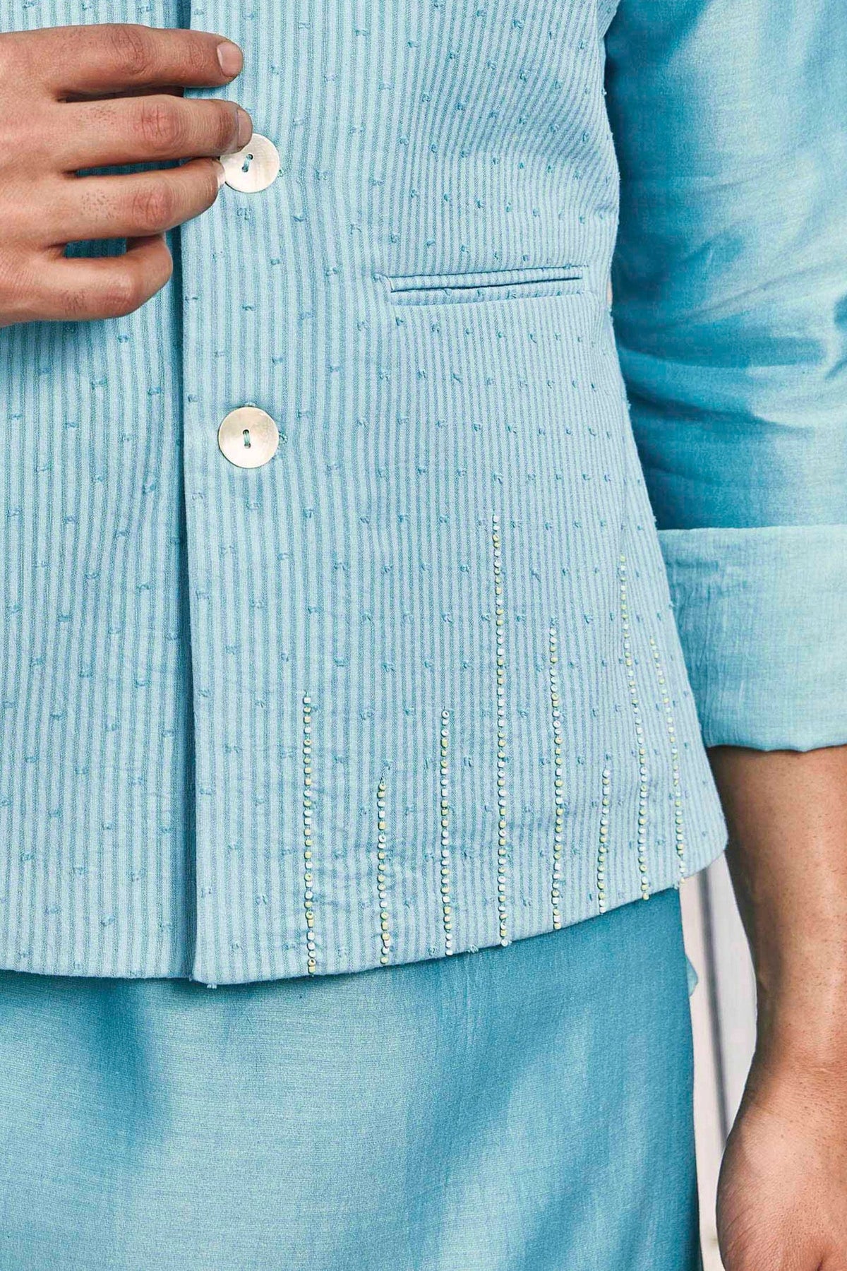 Cotton Blue Bundi Jacket