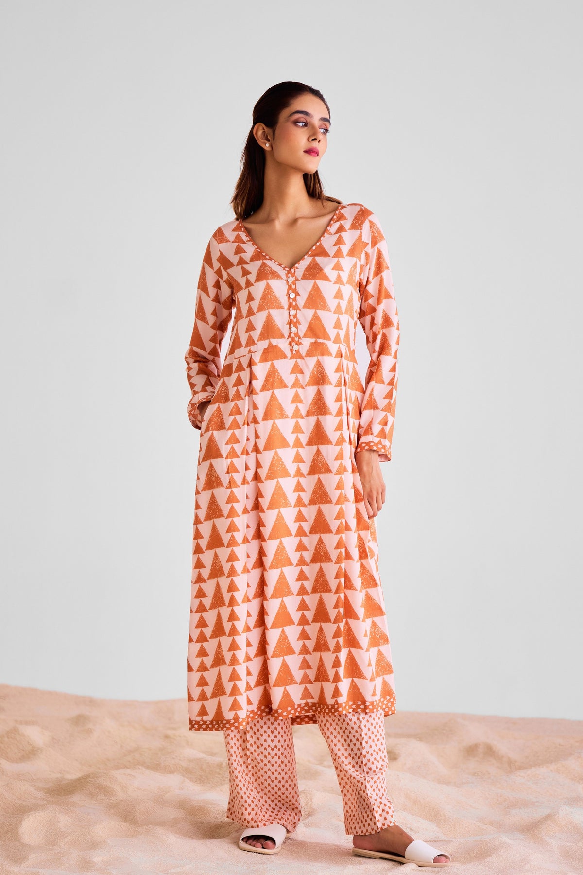 Peach Printed Kurta Set