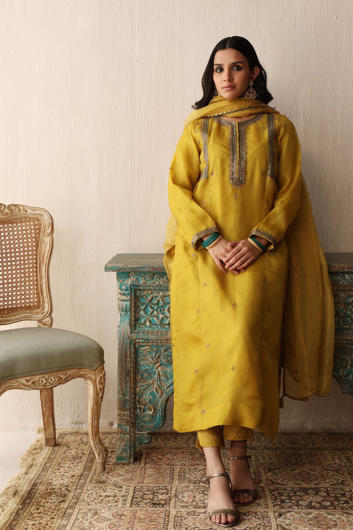 Lime Hand Embroidered Kurta Set