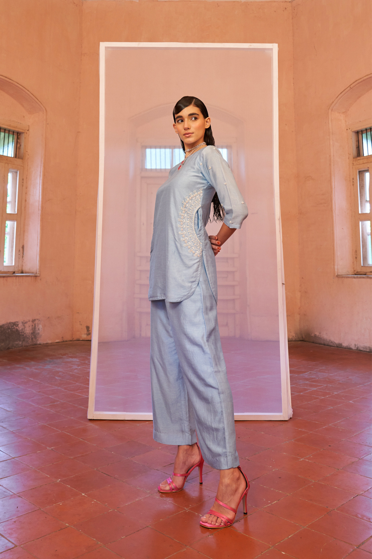 Powder Blue Pocket Kurta Set