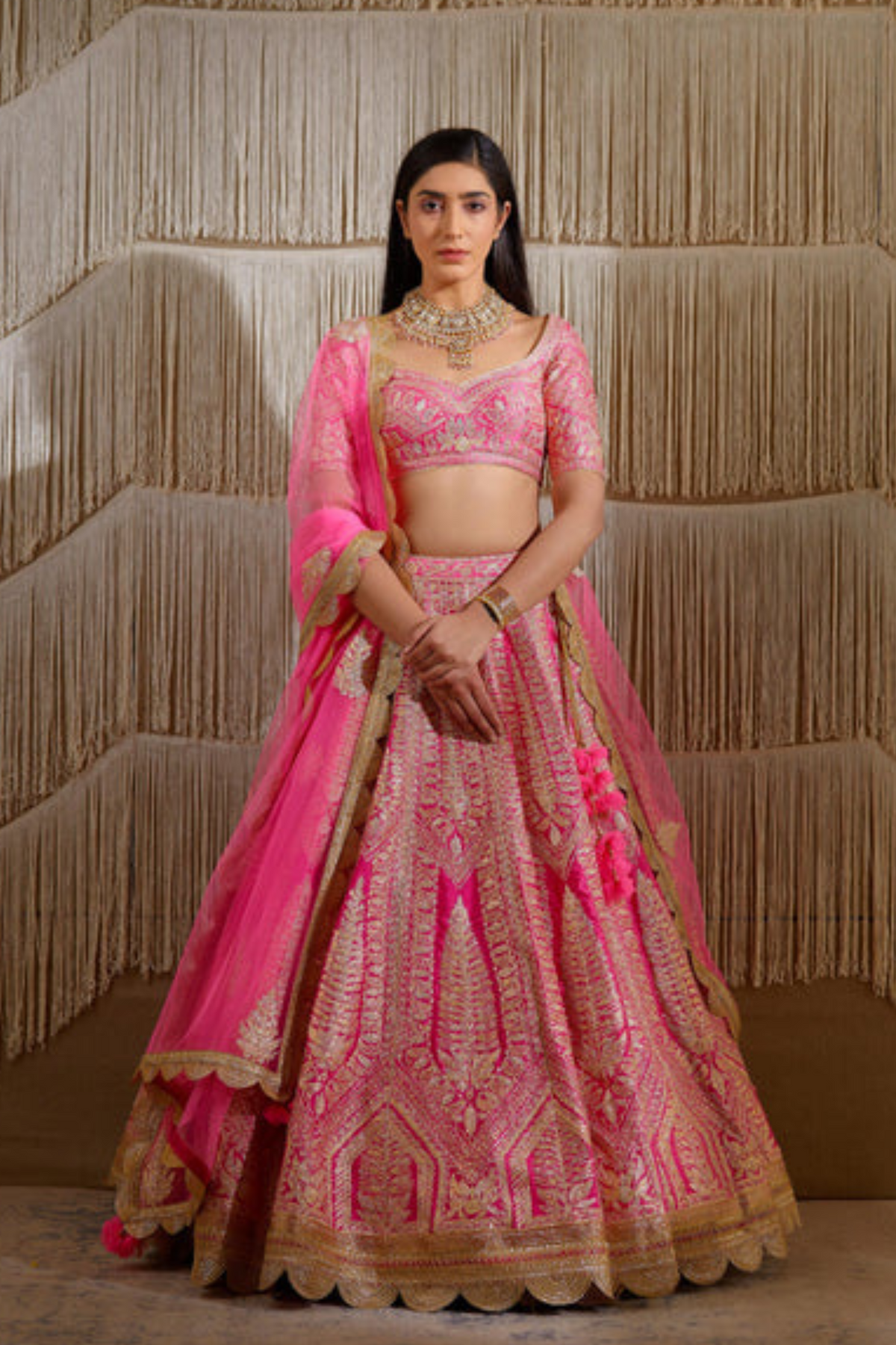 Gota embroidered lehenga in pink