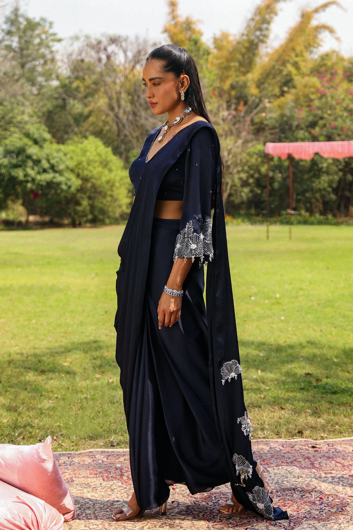 Dilbar Navy Blue Drape Saree