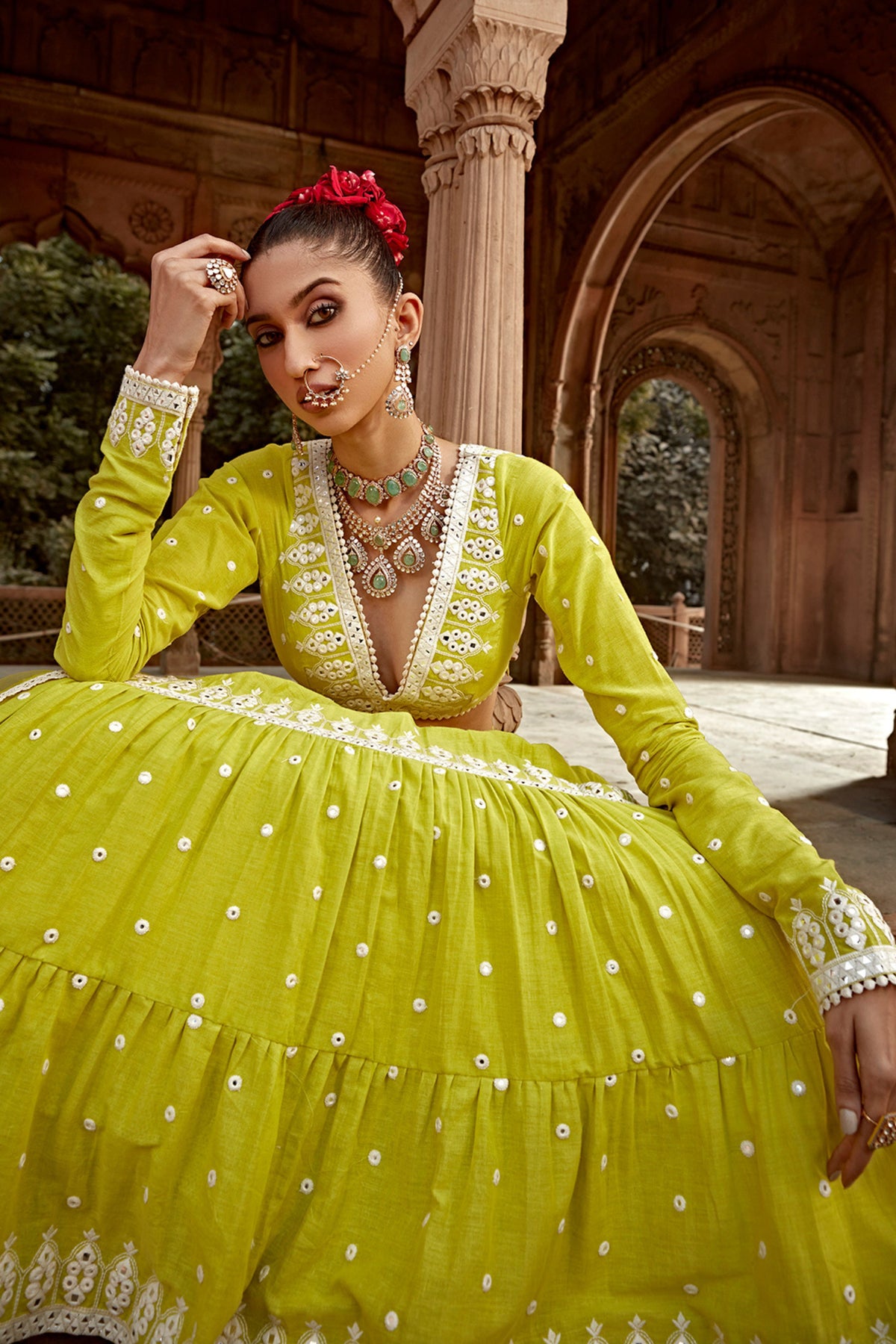 Neon Green Triangle Lehenga Set