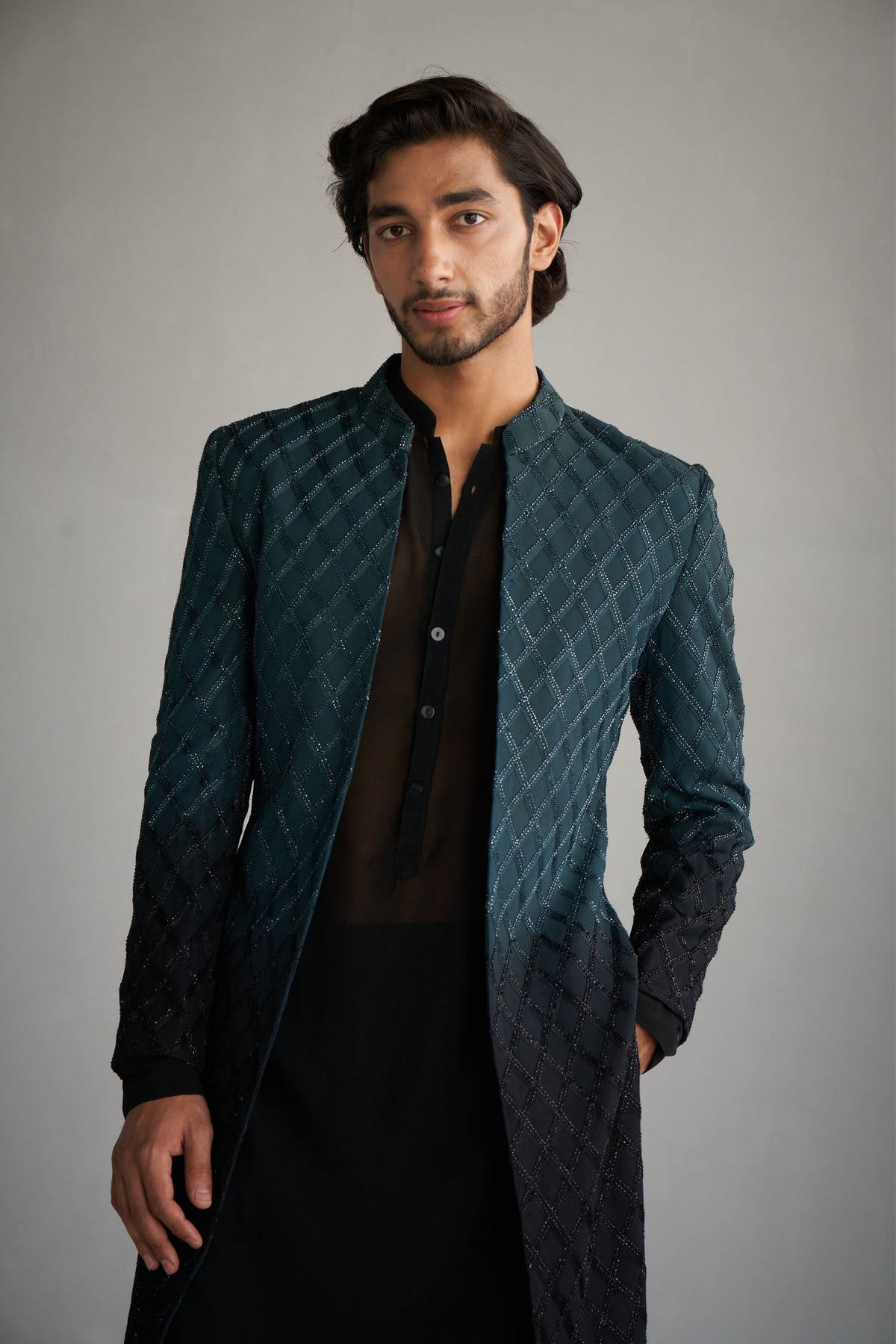 Teal Black Ombre Sherwani