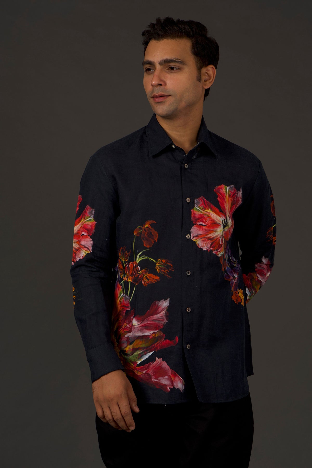 Black Floral Print Shirt