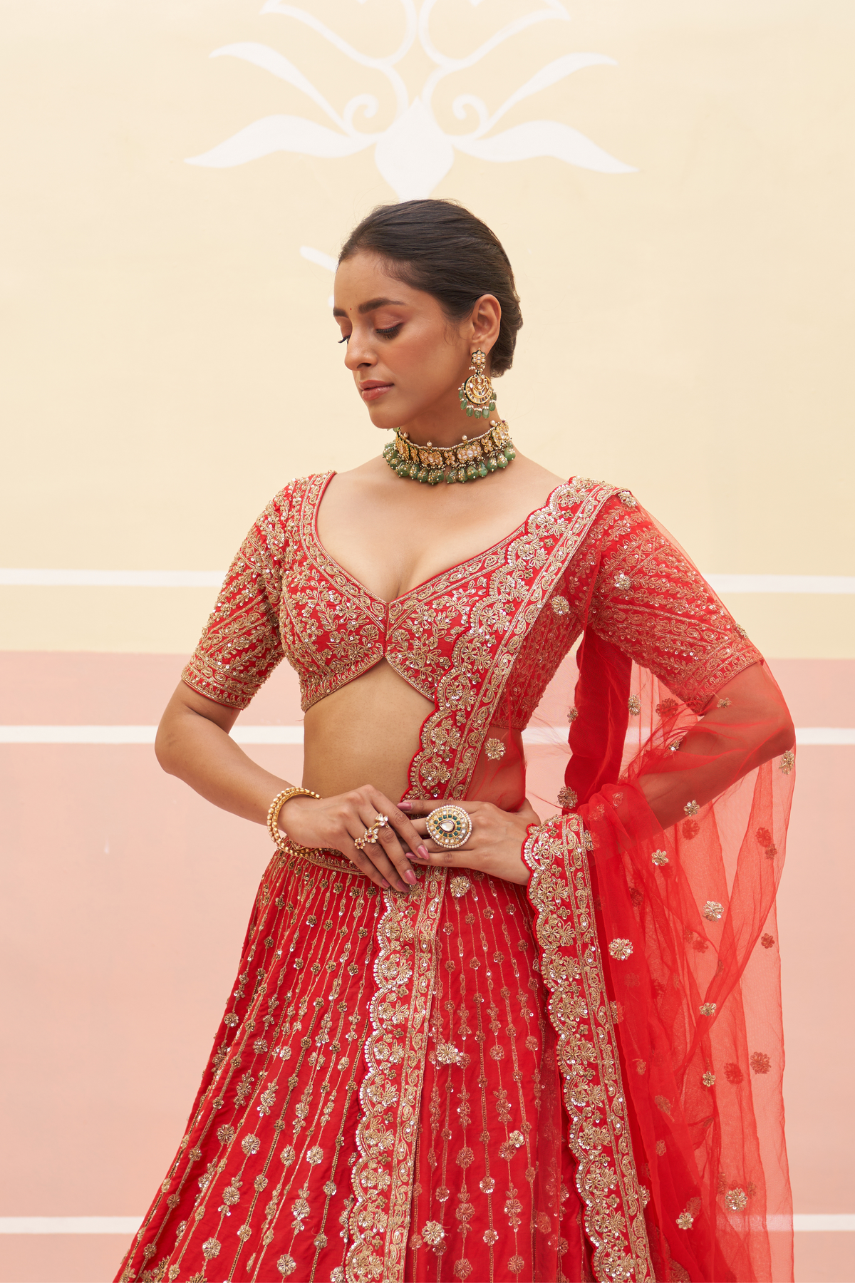 Red Raw Silk Lehenga Set