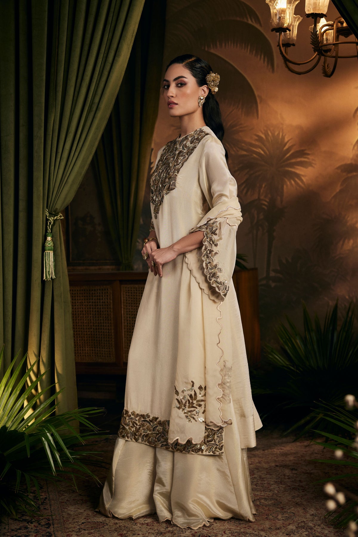 Champagne Gold Embroidered Sharara Set