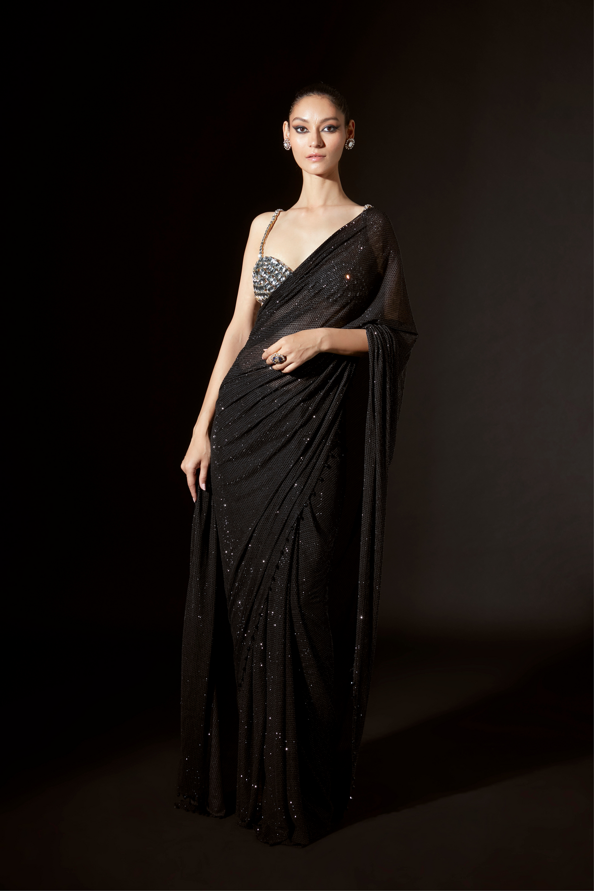 Black, Silver Layla Saree Set