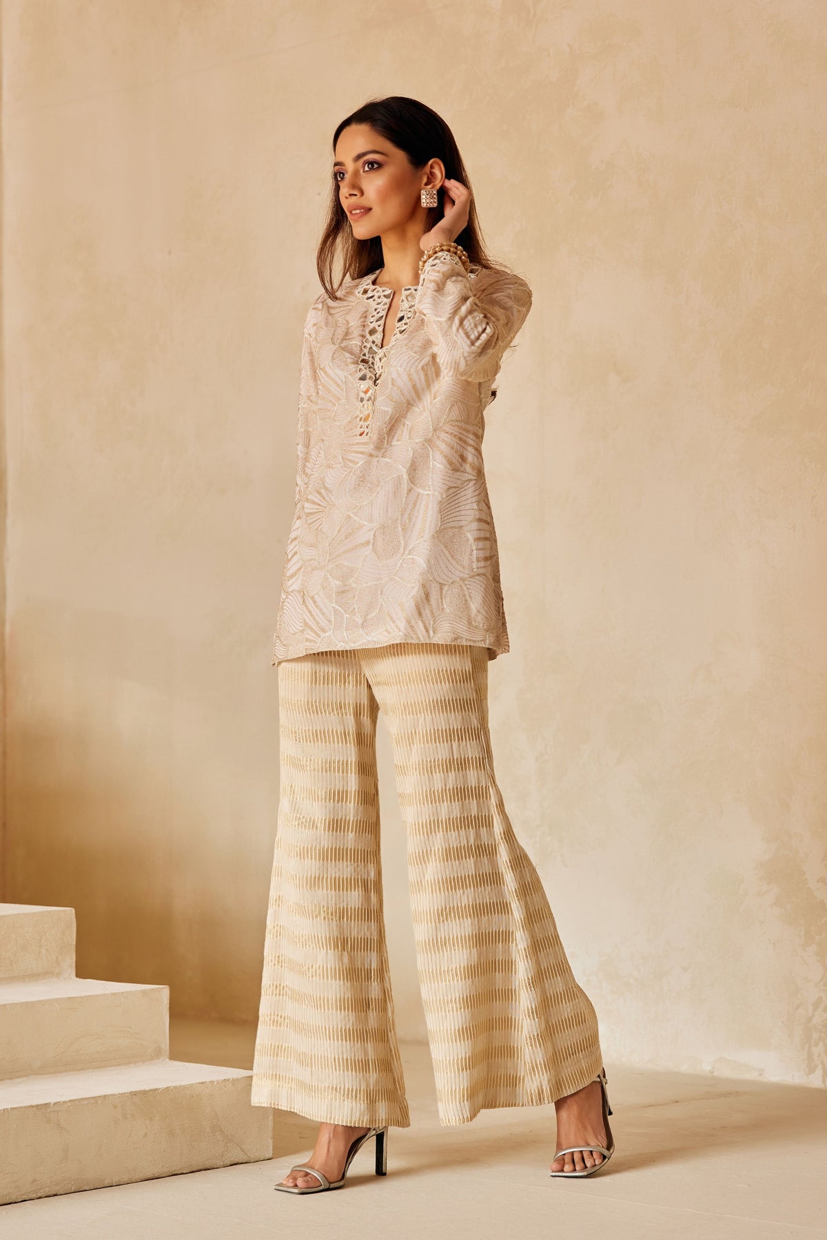 Ivory and Gold Tissue Pants