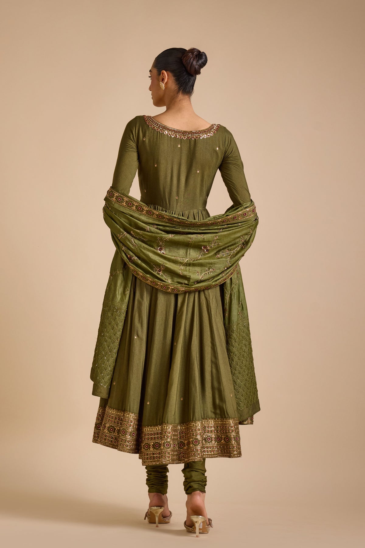 Olive Tussar Anarkali Set