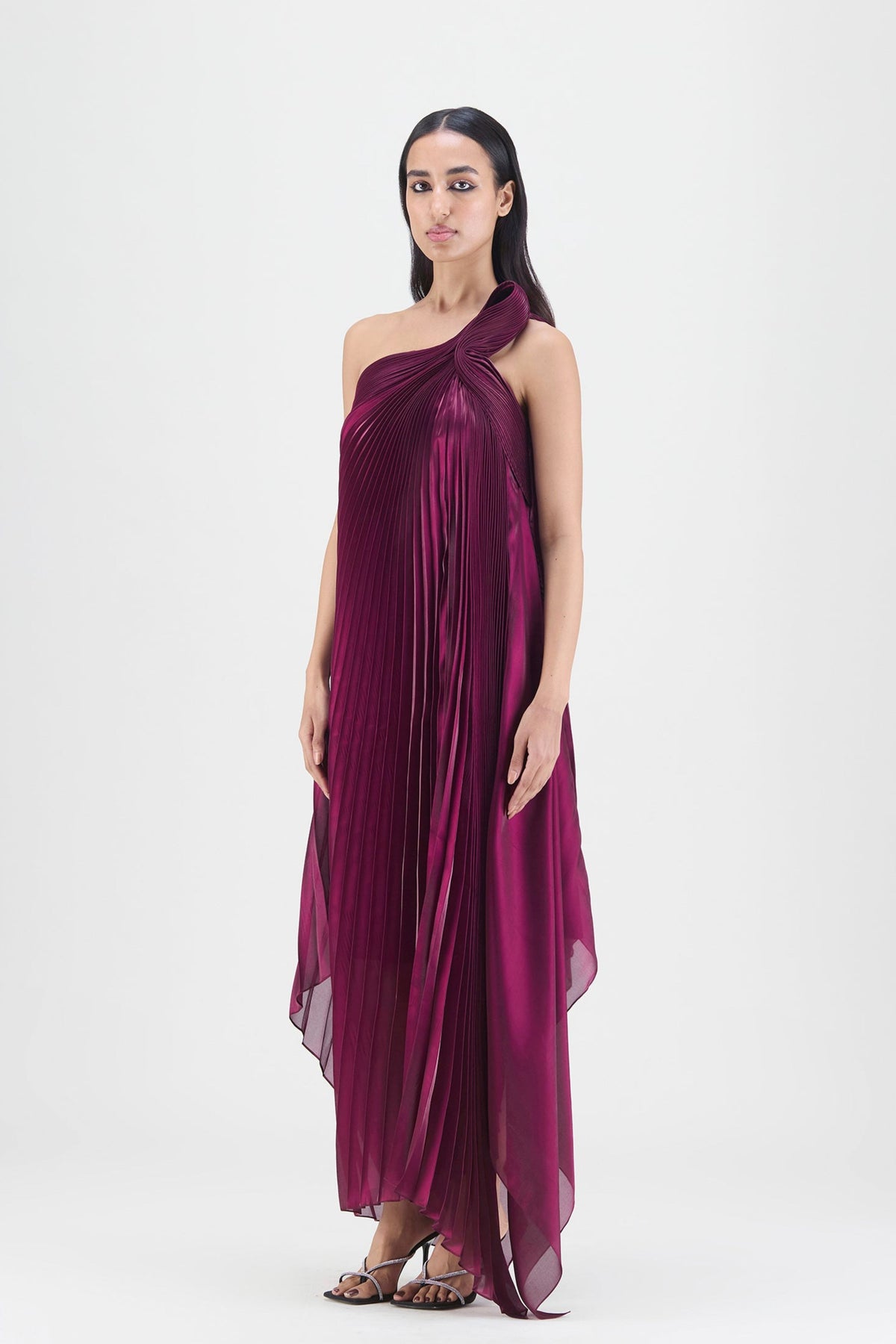 Plum Pleated Fluid Gown