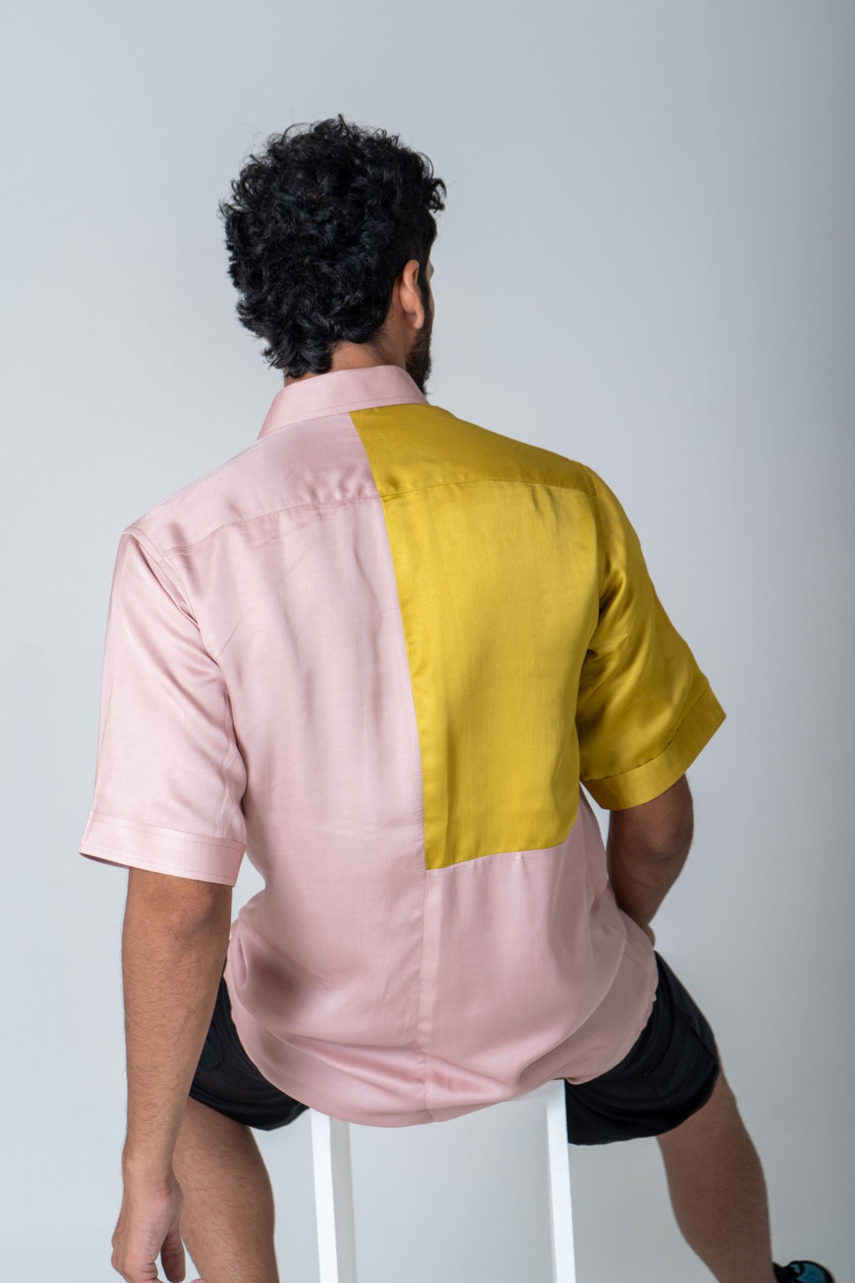 Pink-yellow Color-blocked Shirt