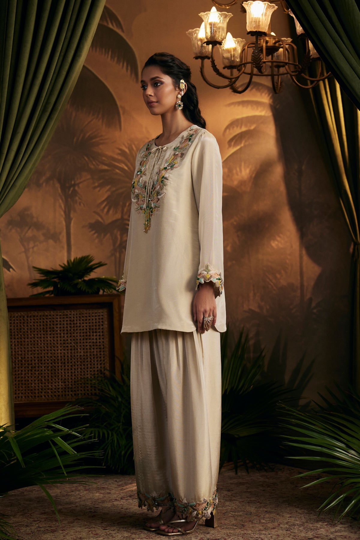 Champagne Gold Embroidered Tunic Set