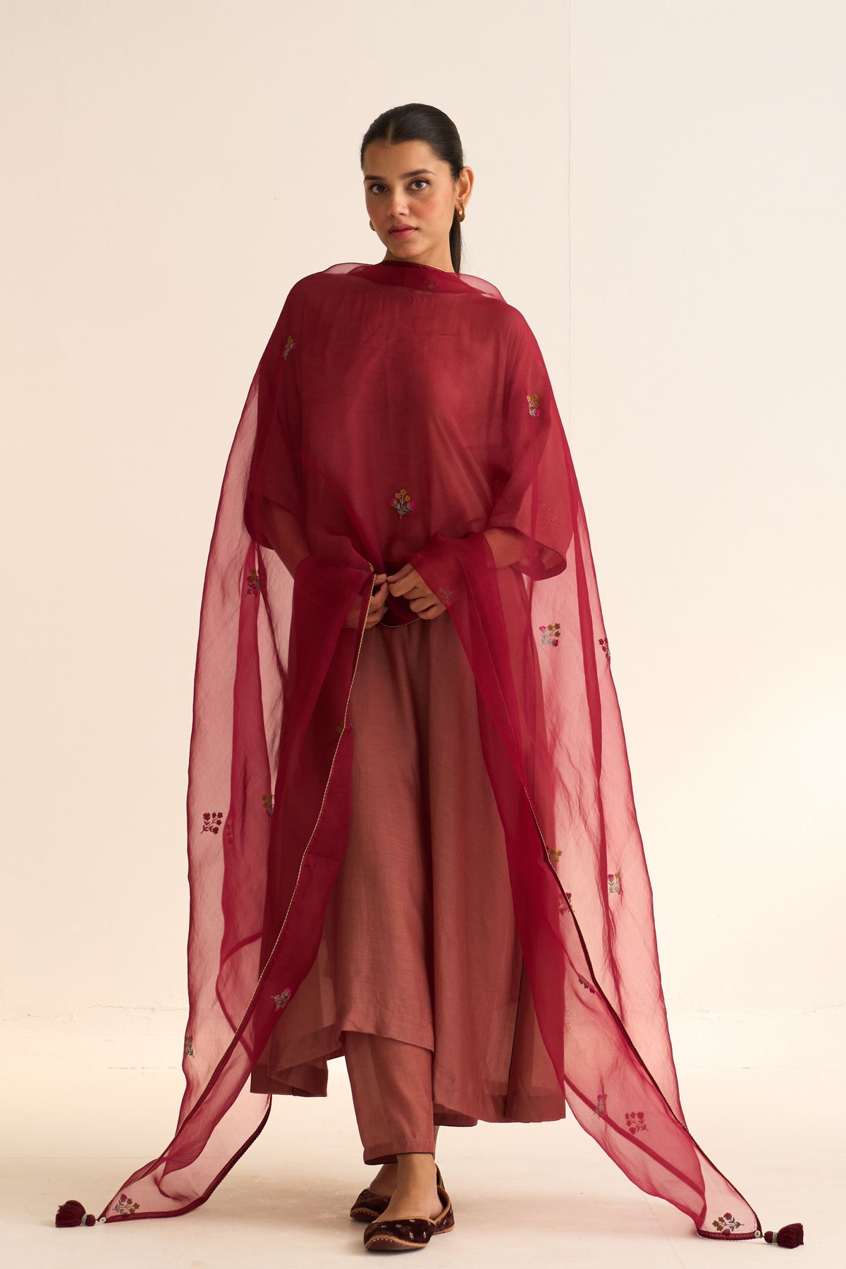 Parisa Deep Red Organza Dupatta