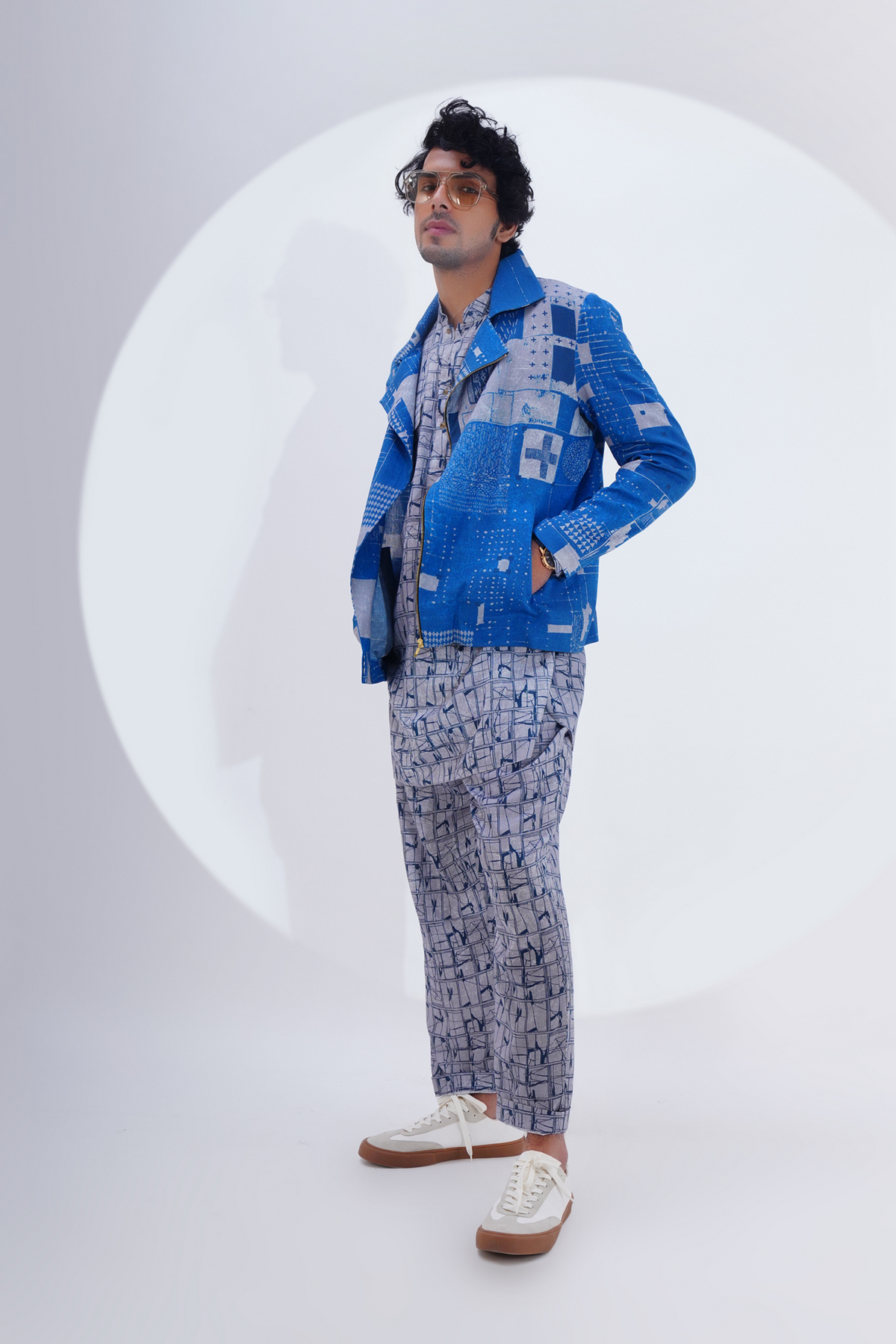 Indigo Printed Biker Jacket