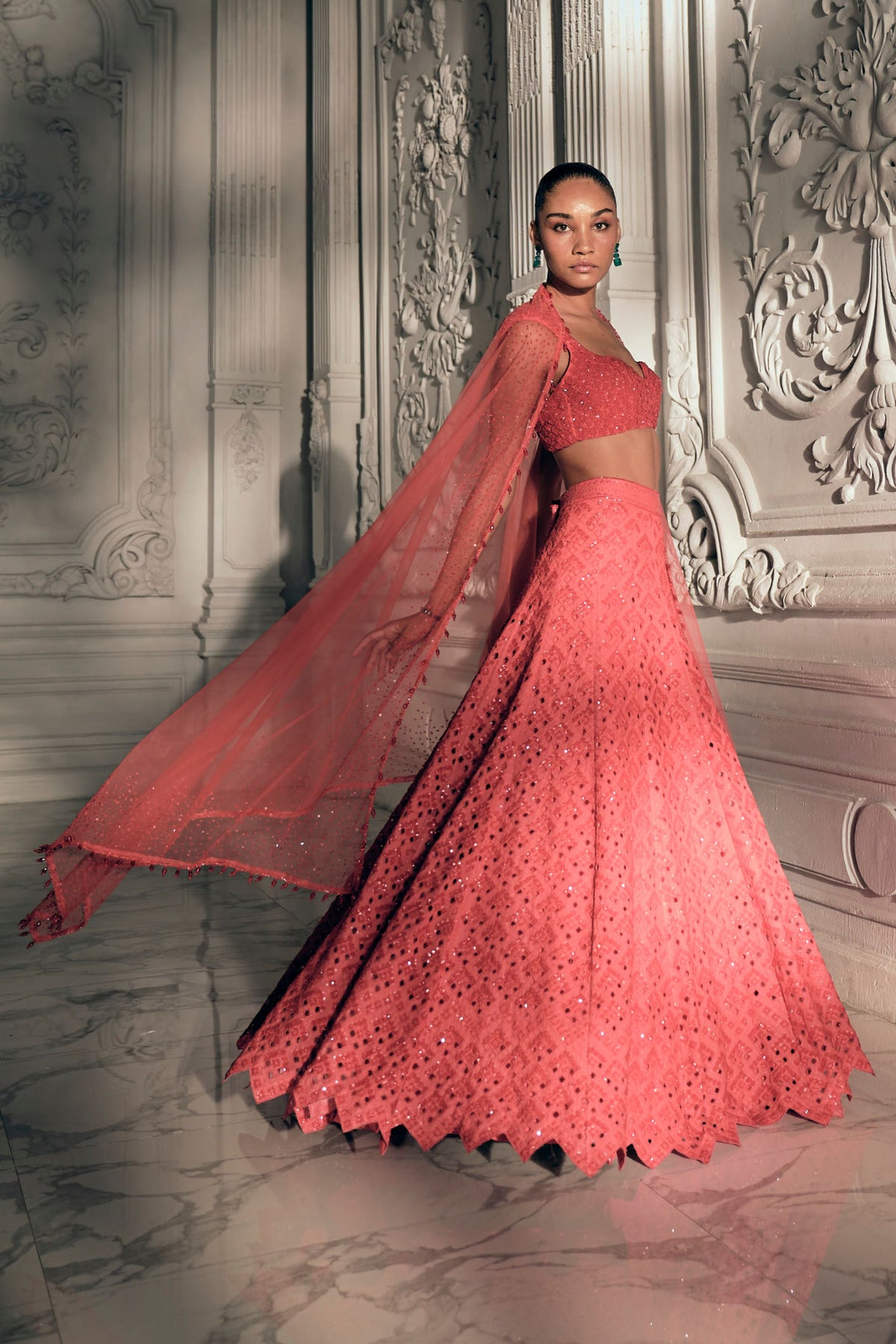 Red Orange Lehenga Set