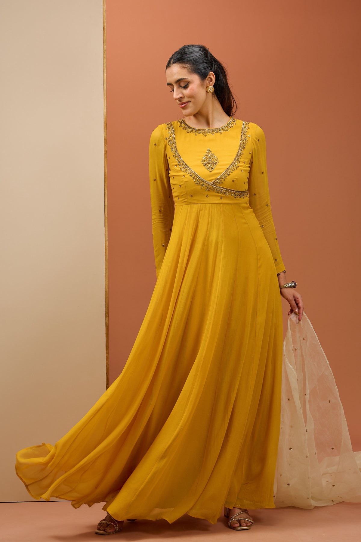 Mustard Anarkali Set