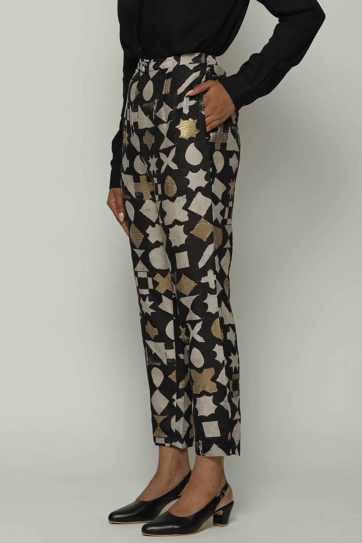 Symbol Print And Sequins Tapered Pant