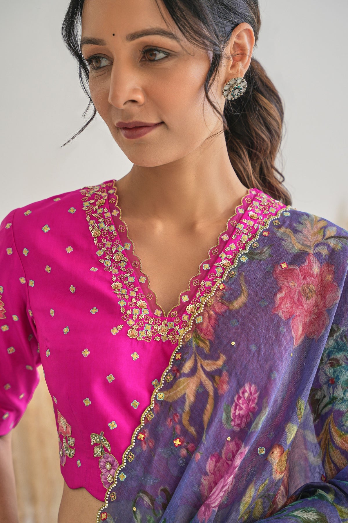 Fiza Tissue Saree Feeha Blouse in Purple