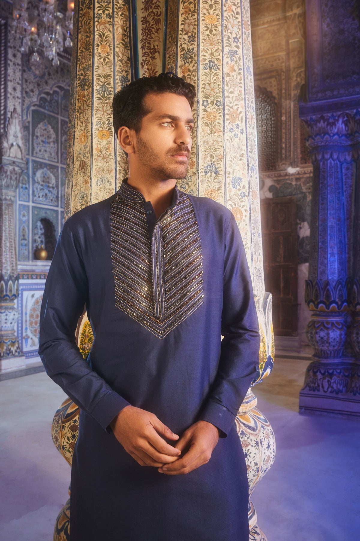 Dark Blue Embroidery Kurta Set