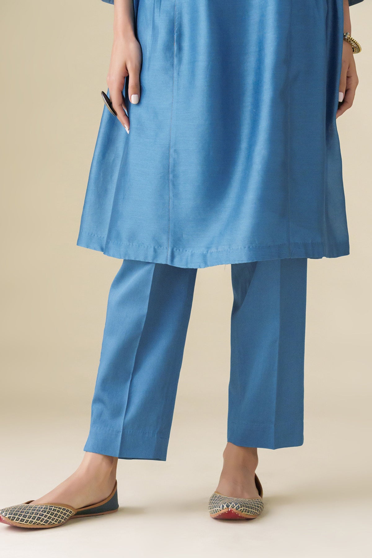 Blue Cotton Silk Pant