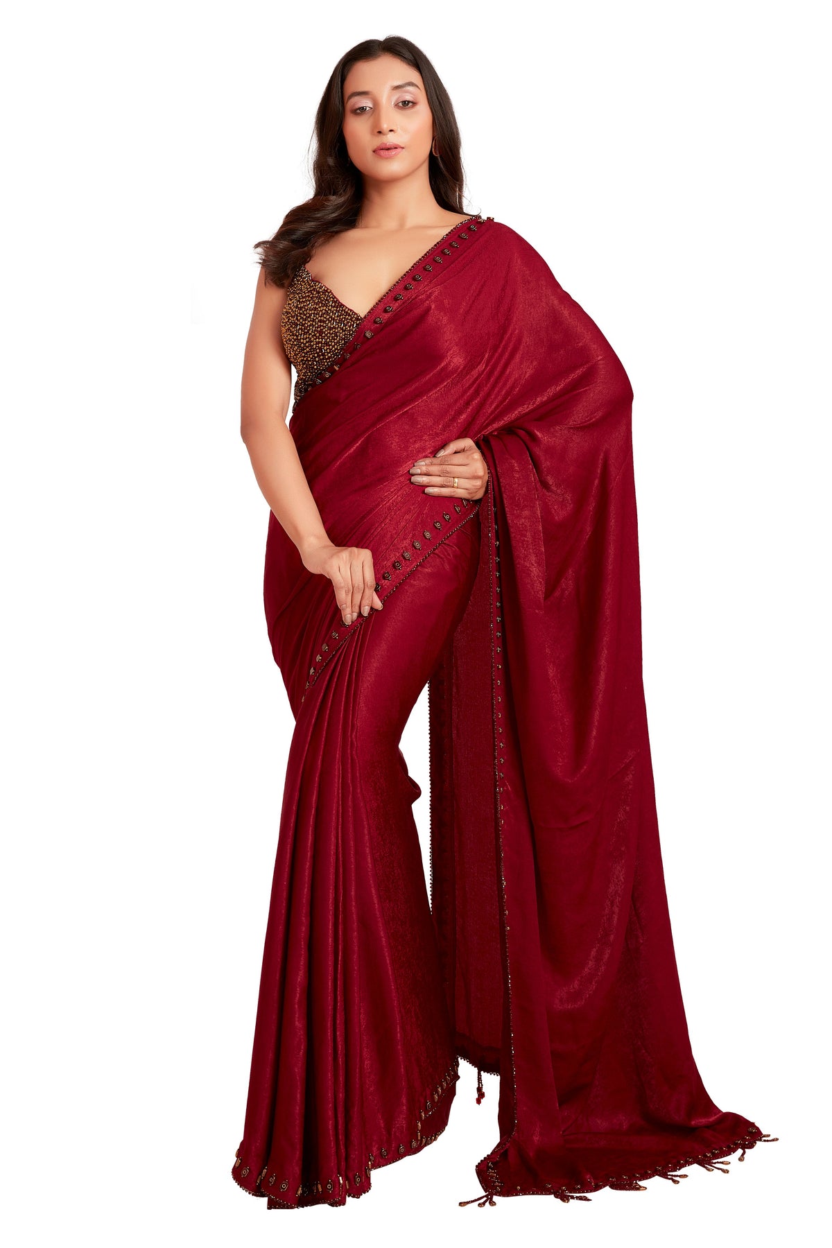 Red Tone Crystal Saree Set