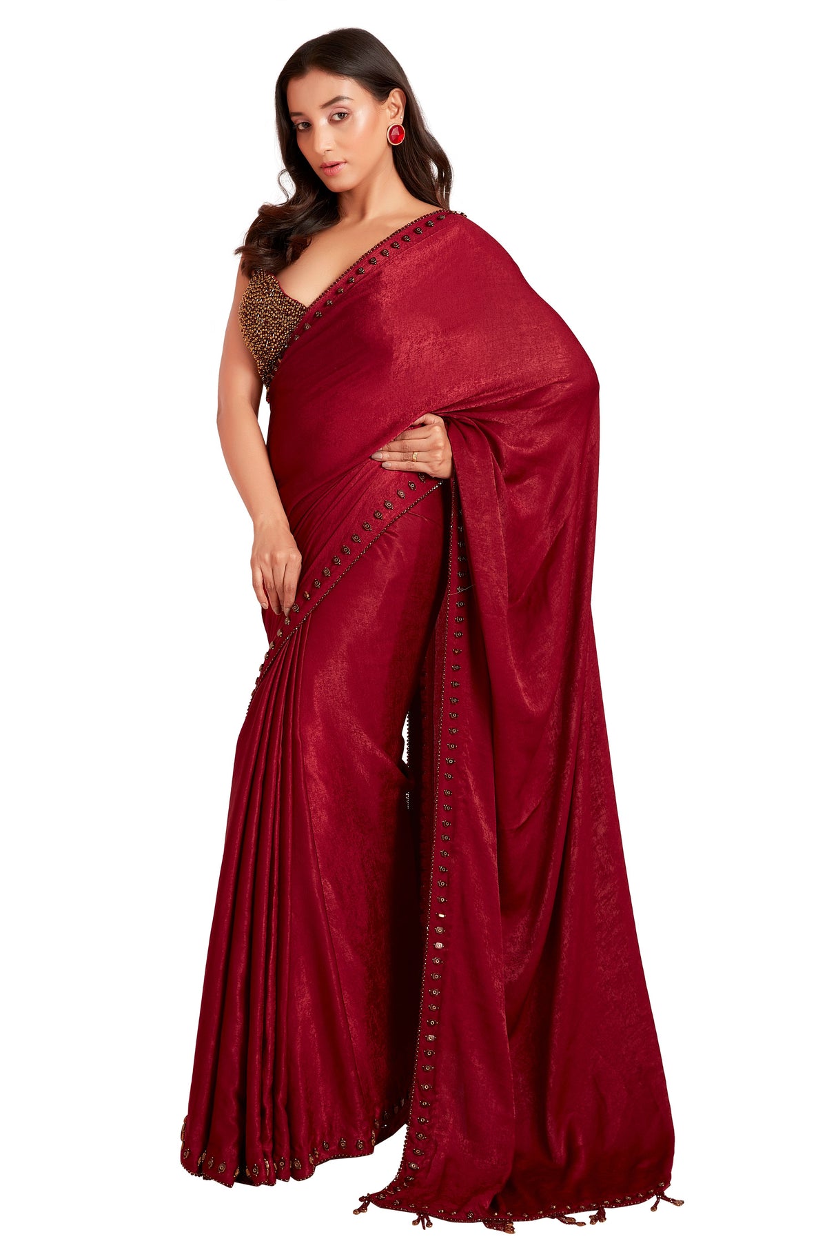 Red Tone Crystal Saree Set