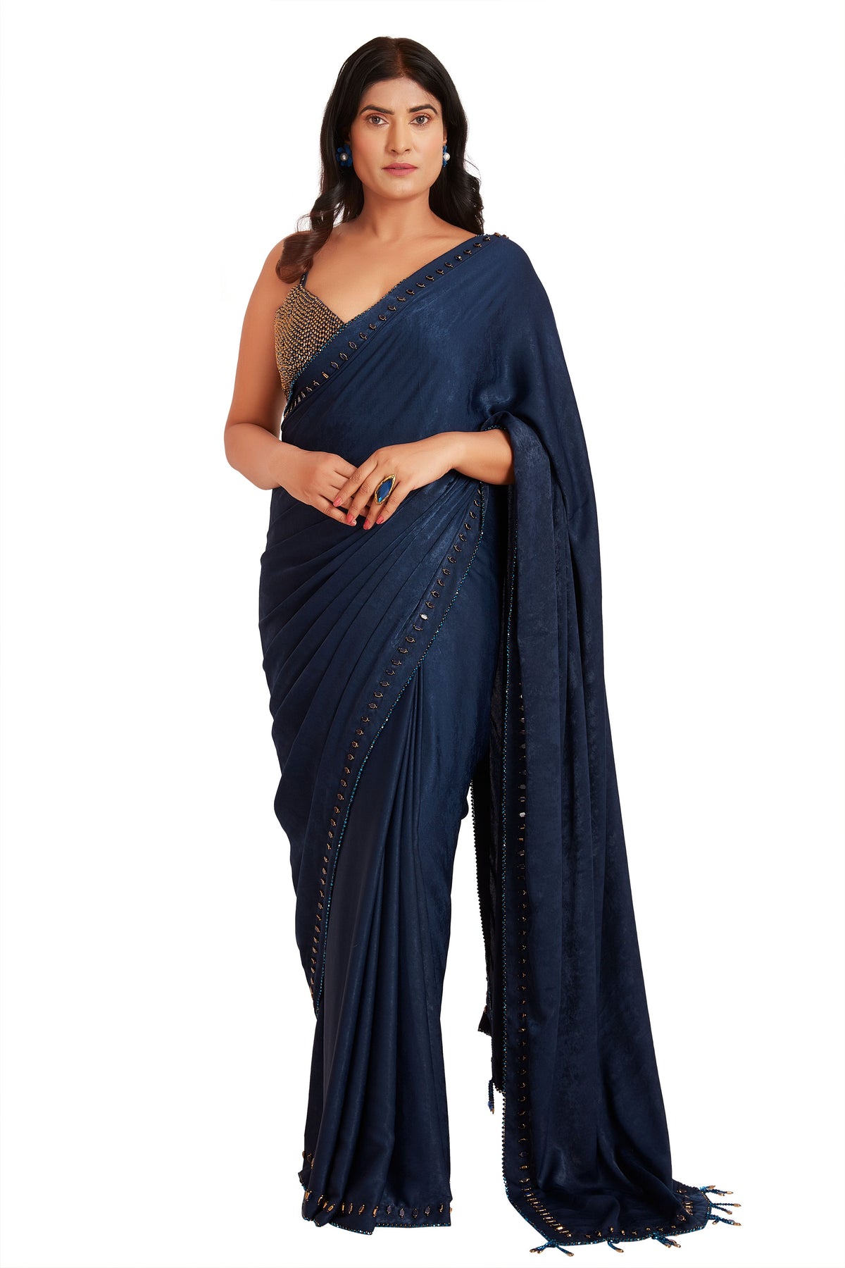 Dark Blue Tone Crystal Saree Set