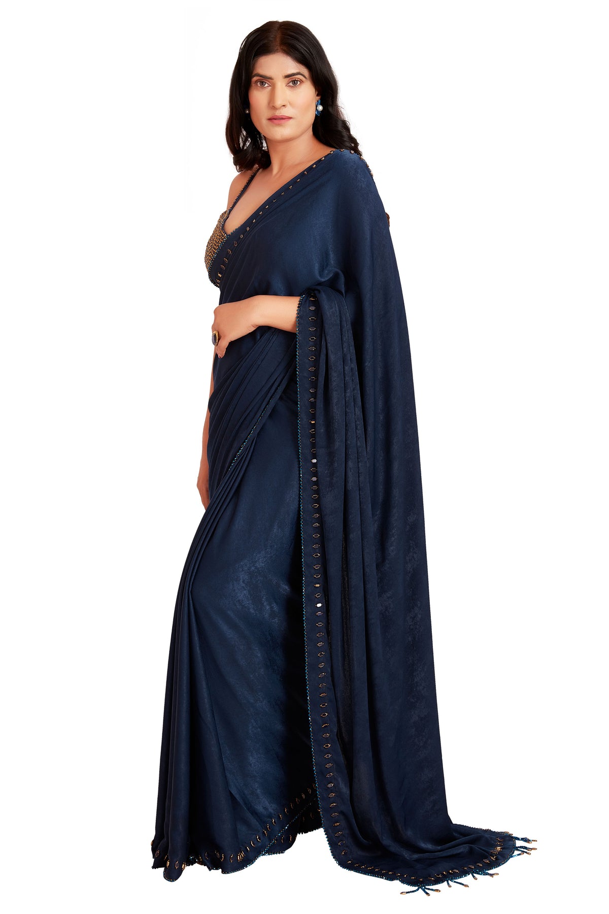 Dark Blue Tone Crystal Saree Set