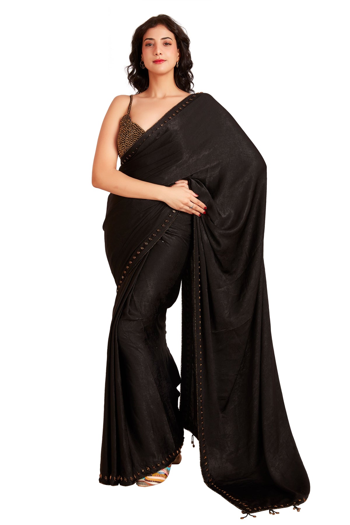 Black Tone Crystal Saree Set