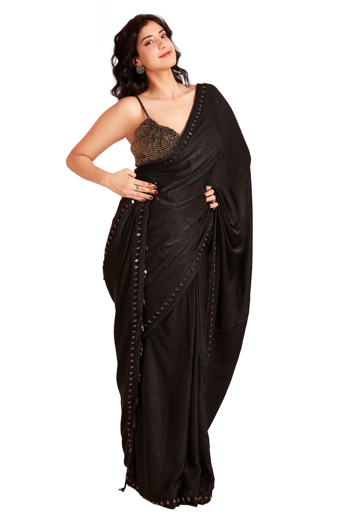 Black Tone Crystal Saree Set