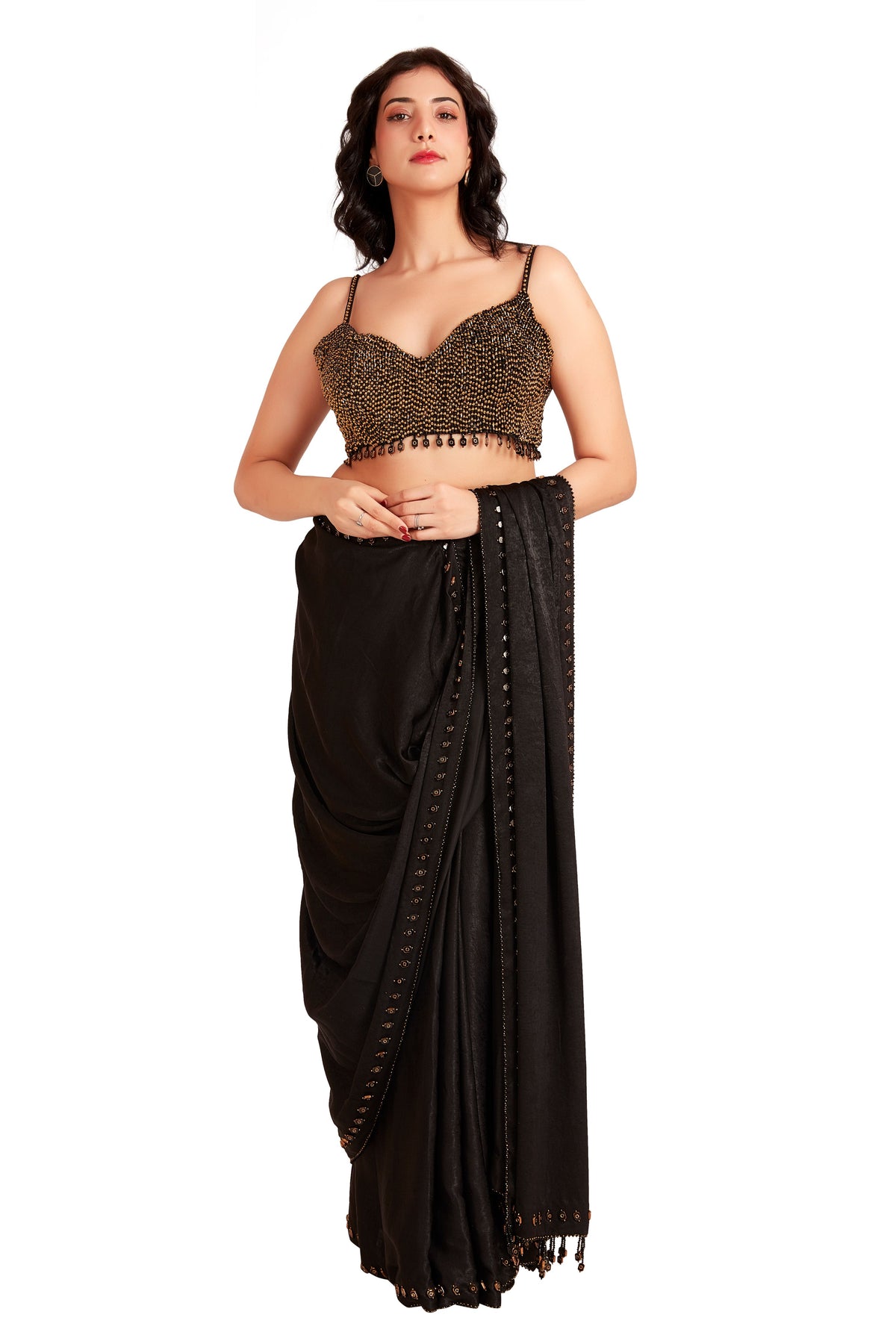 Black Tone Crystal Saree Set