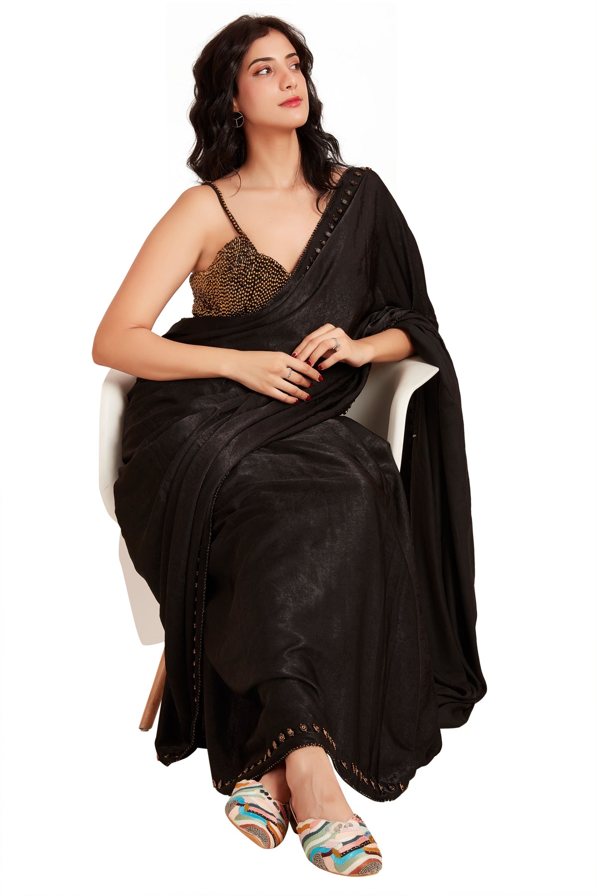 Black Tone Crystal Saree Set