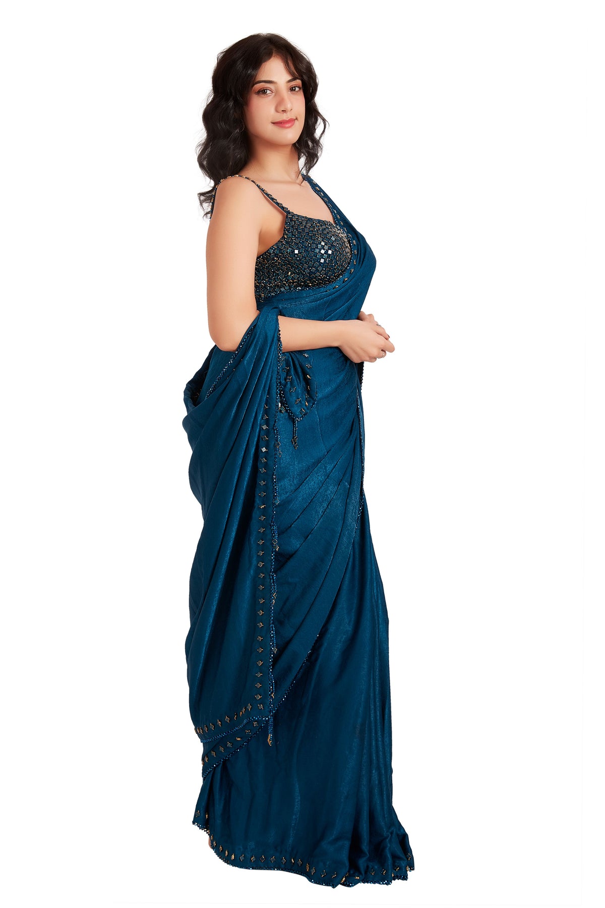 Blue Crystal Saree Set