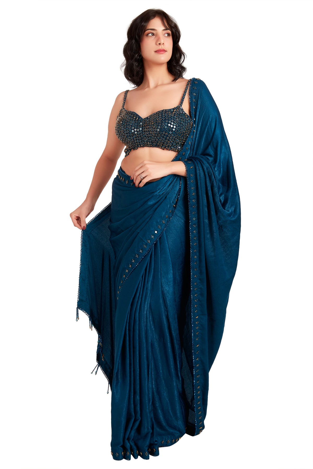 Blue Crystal Saree Set