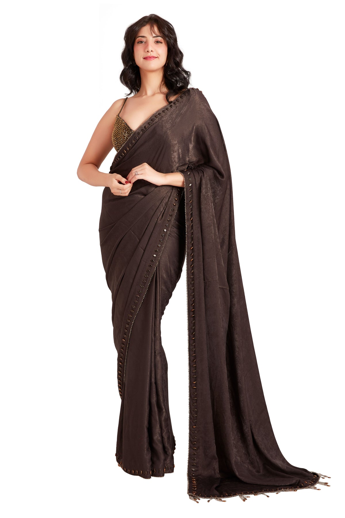 Grey Crystal Saree Set