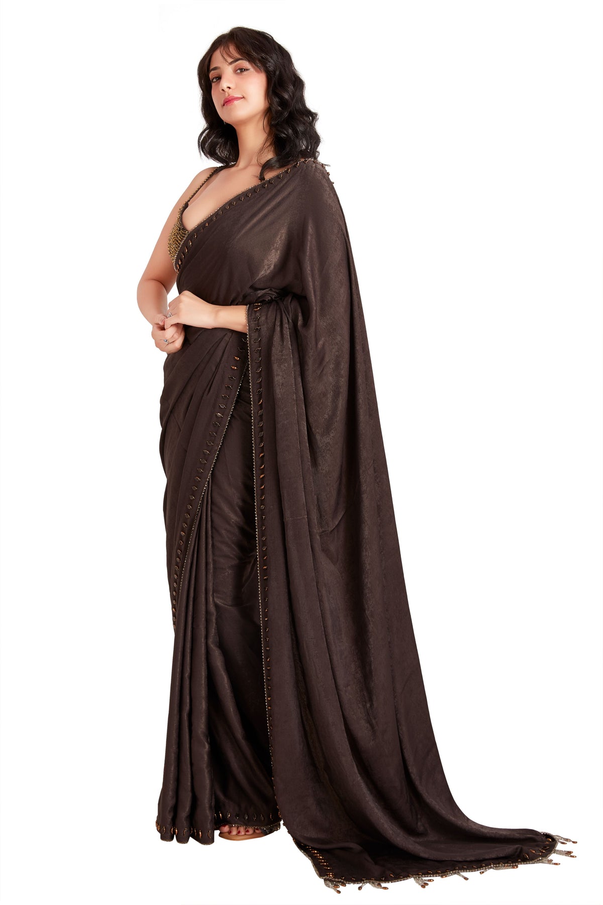 Grey Crystal Saree Set