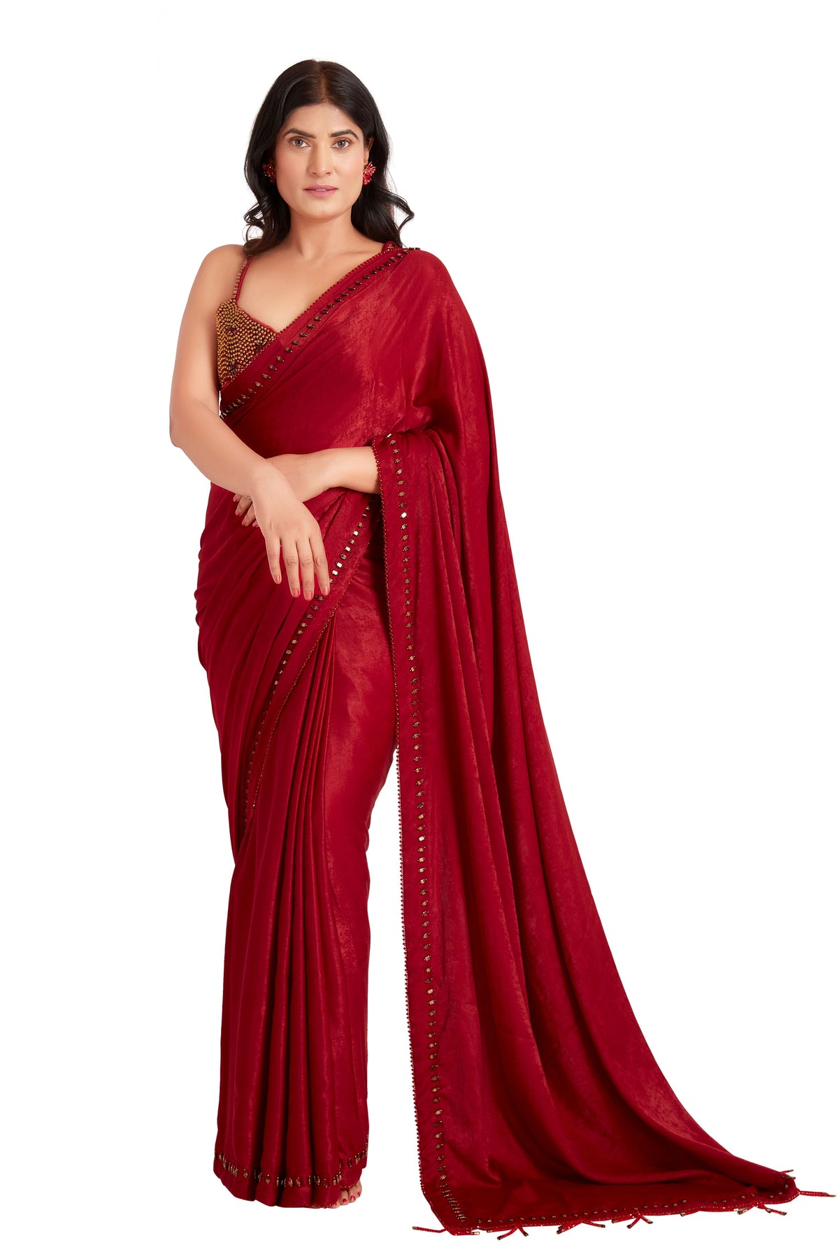 Red Crystal Saree Set