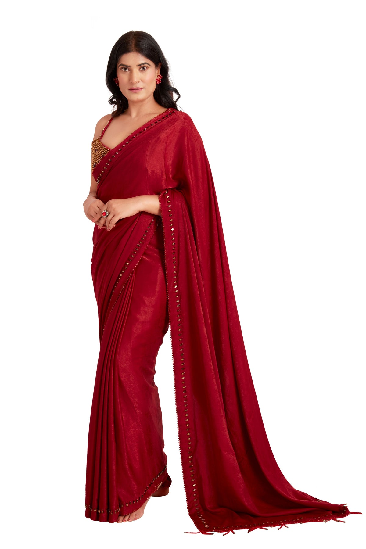 Red Crystal Saree Set