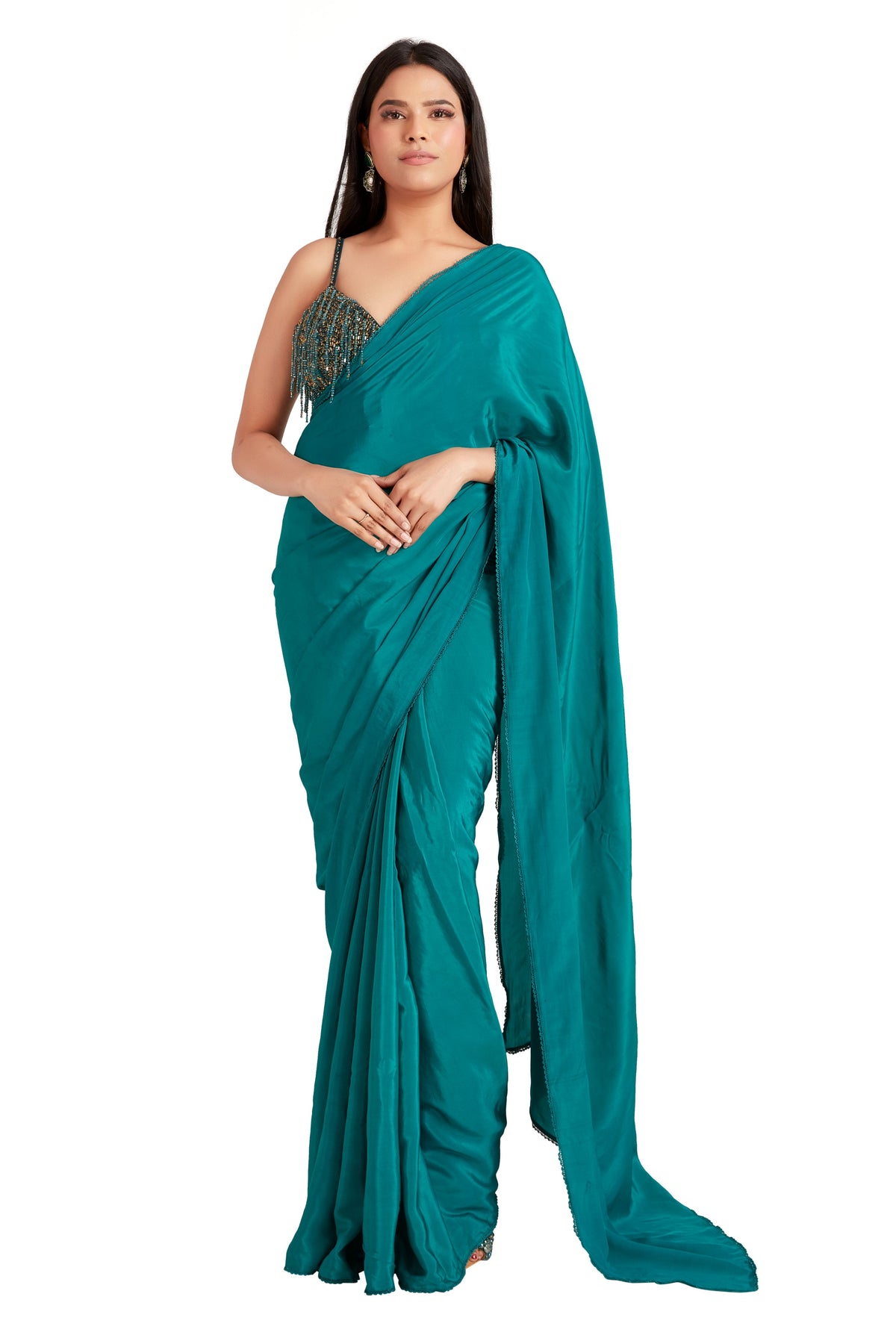 Green Drop Crystal Saree Set