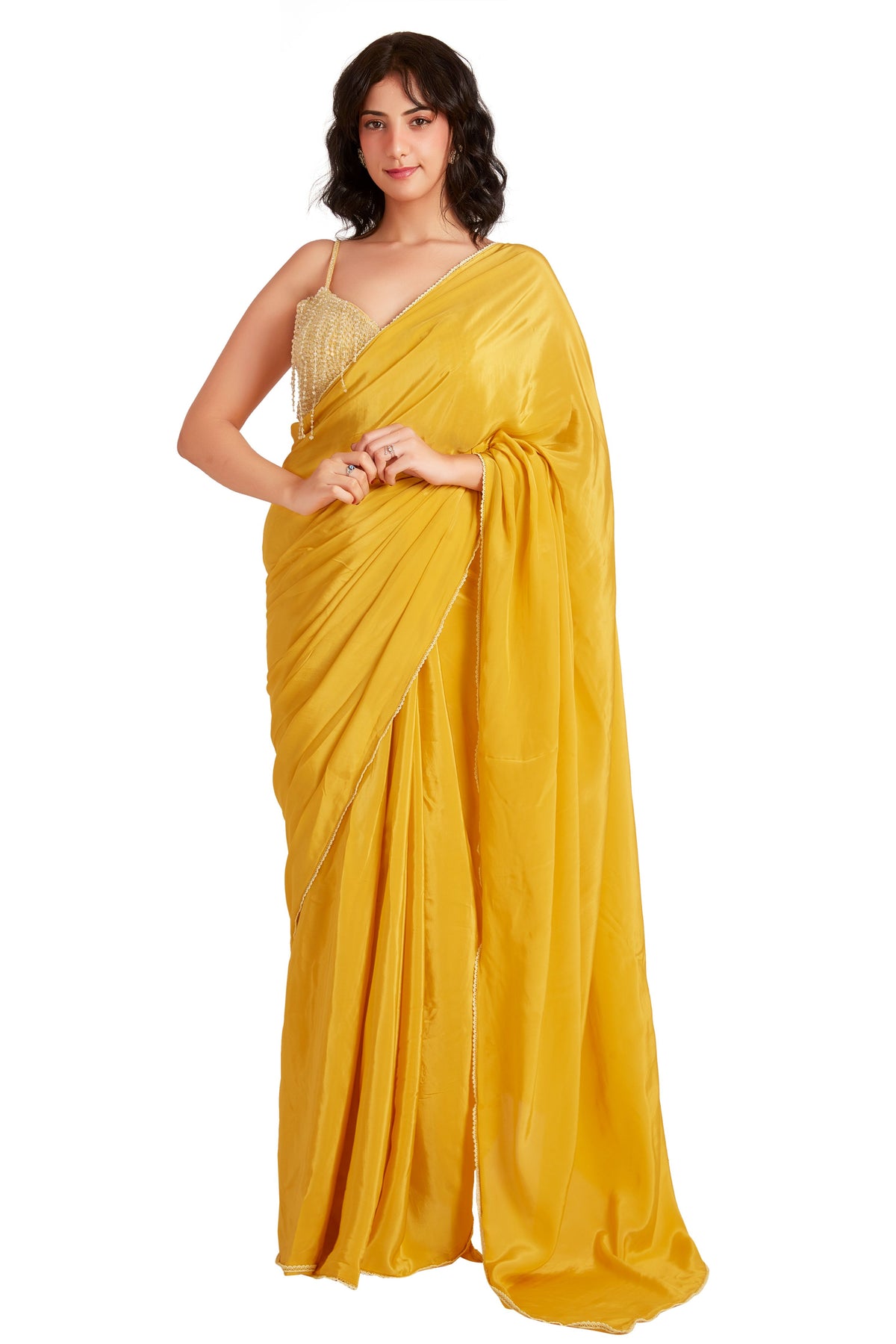 Yellow Drop Crystal Saree Set