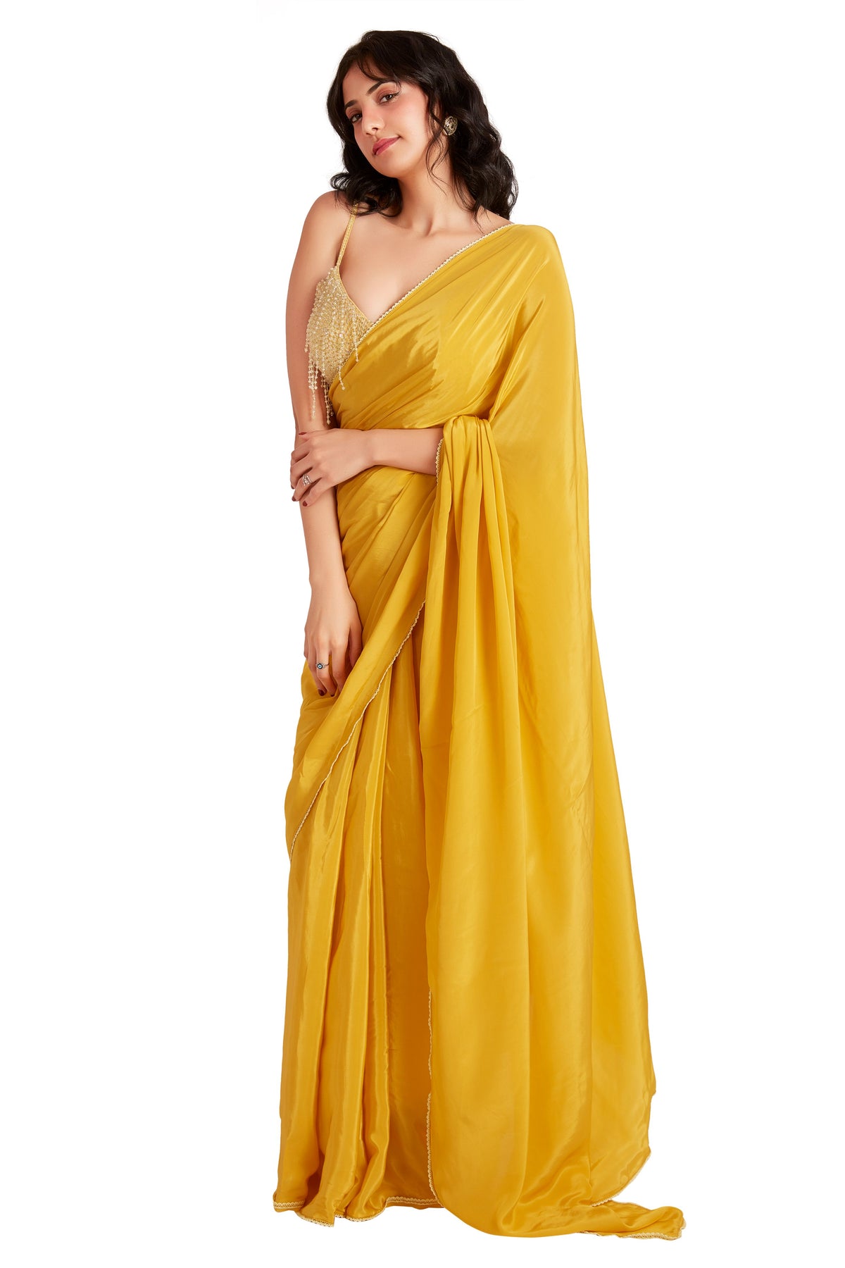 Yellow Drop Crystal Saree Set