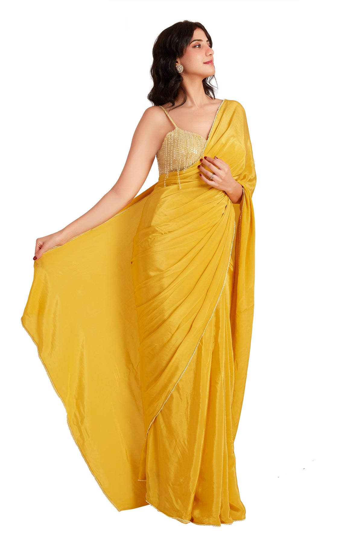 Yellow Drop Crystal Saree Set