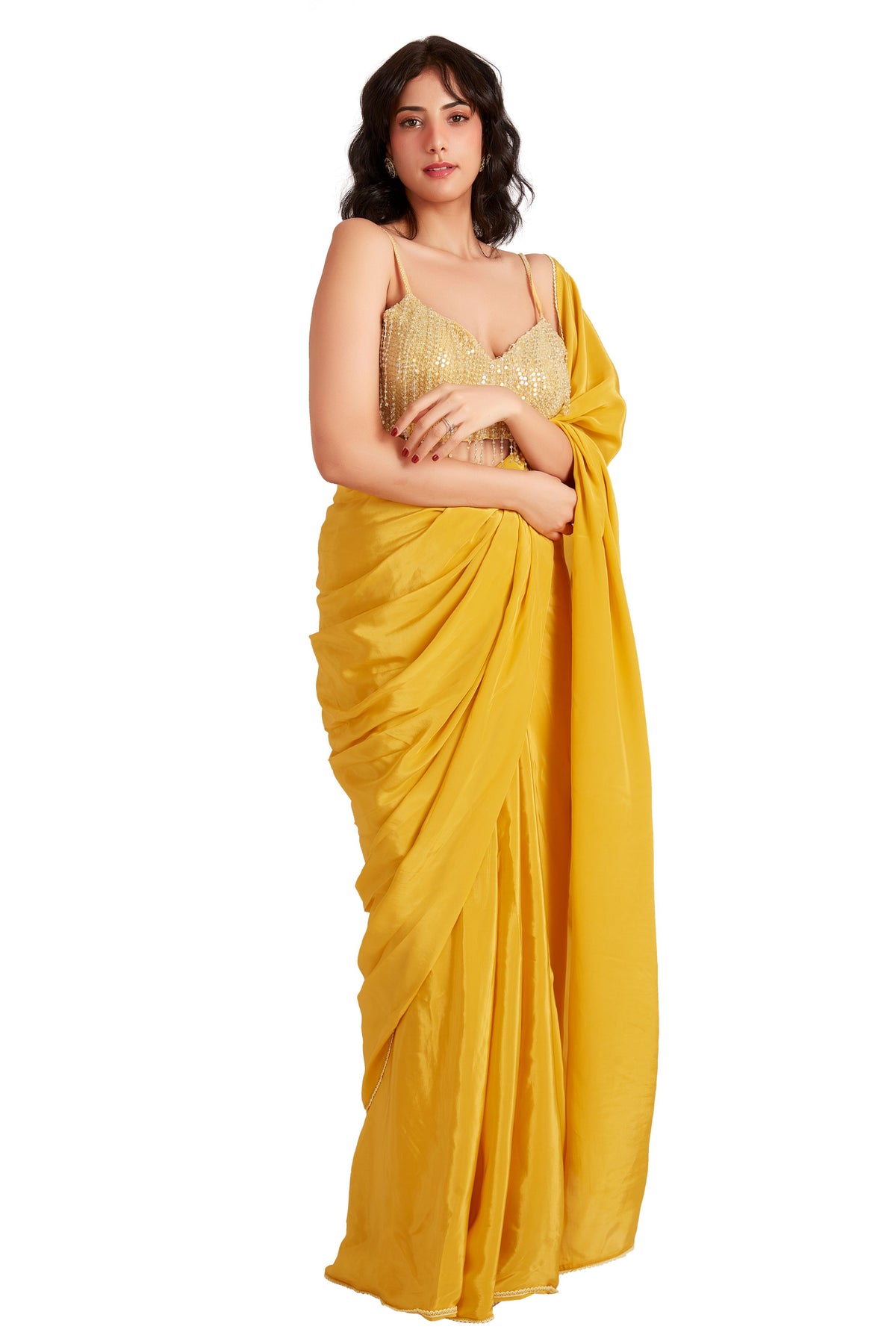 Yellow Drop Crystal Saree Set