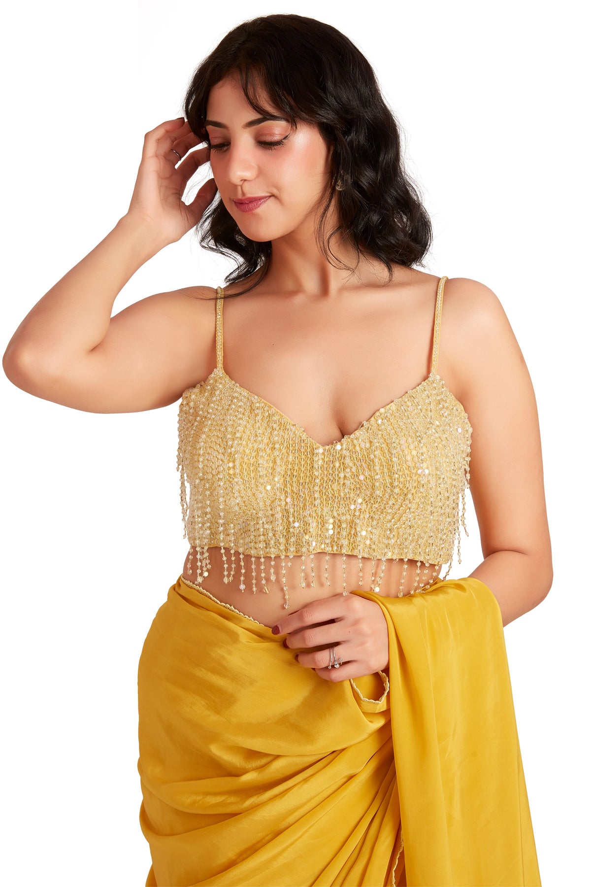 Yellow Drop Crystal Saree Set