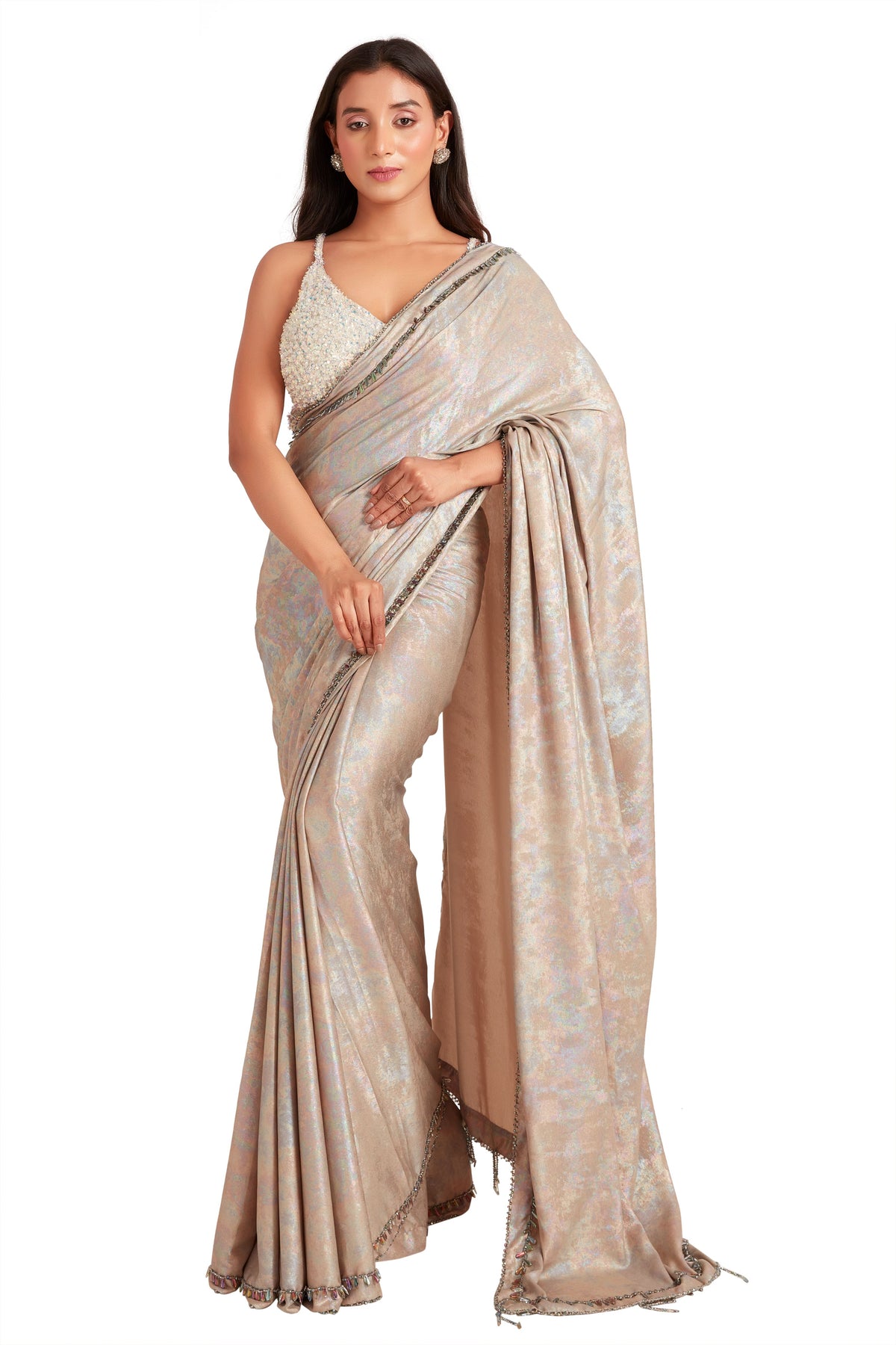 Two Tone Crystal Saree Set